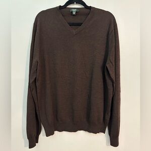 J. Crew Men’s Brown V-Neck Sweater, 100% Merino Wool